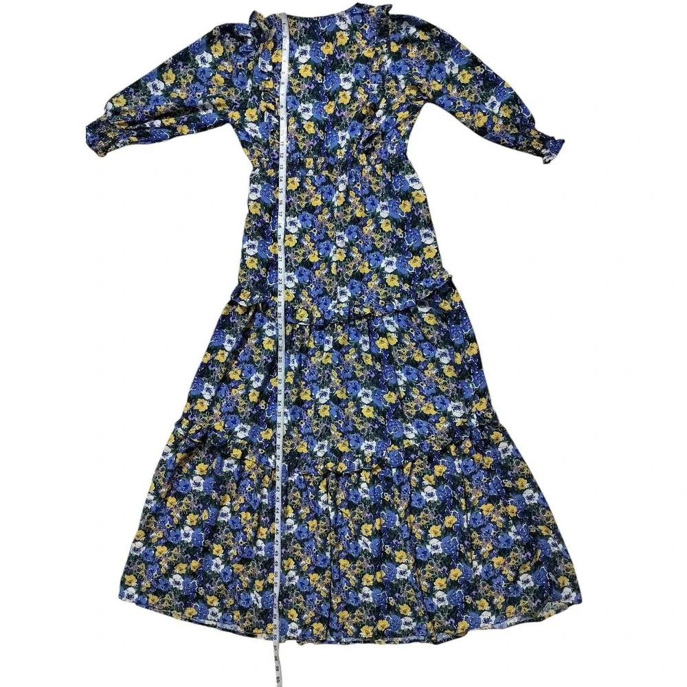 Code x Mode Women's‎ Blue Yellow Ruffle Tiered Floral Casual Maxi Dress Size S
